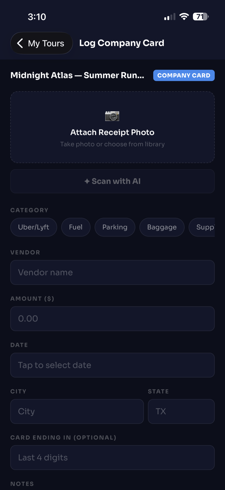 Capture a receipt and scan it with AI